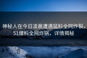 神秘人在今日凌晨遭遇猛料全网炸裂，51爆料全网炸锅，详情揭秘